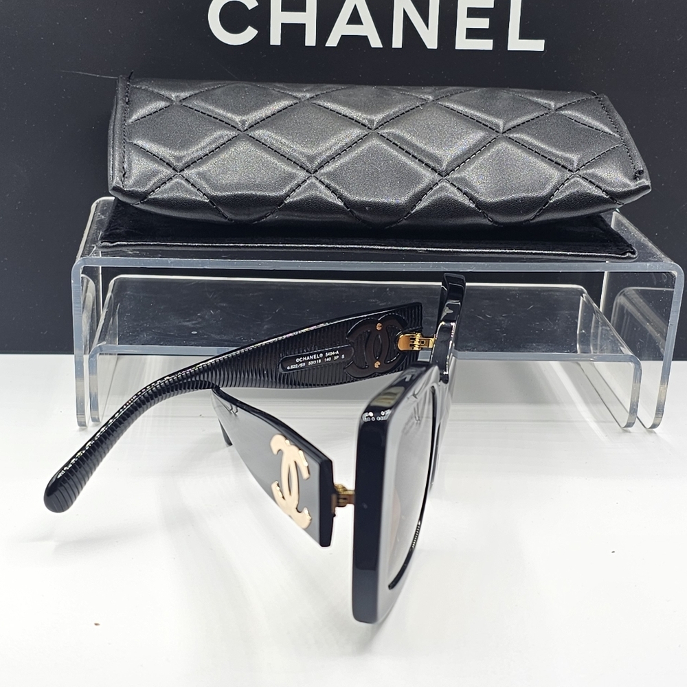 CHANEL Black Sunglasses with Gold Accents - Picture 9 of 12